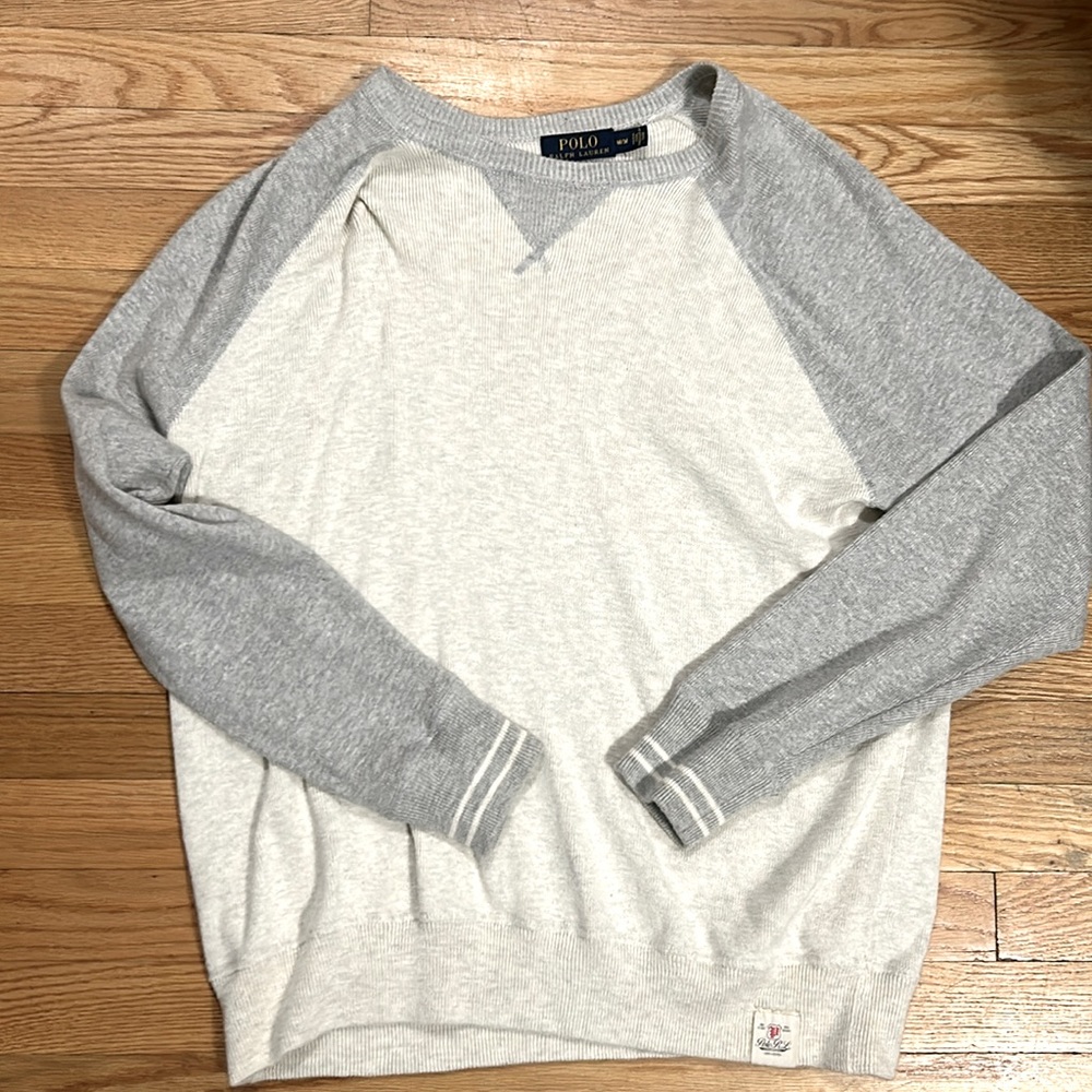 Men’s Polo Ralph Lauren Sweater. Size Large. Colors cream and grey.